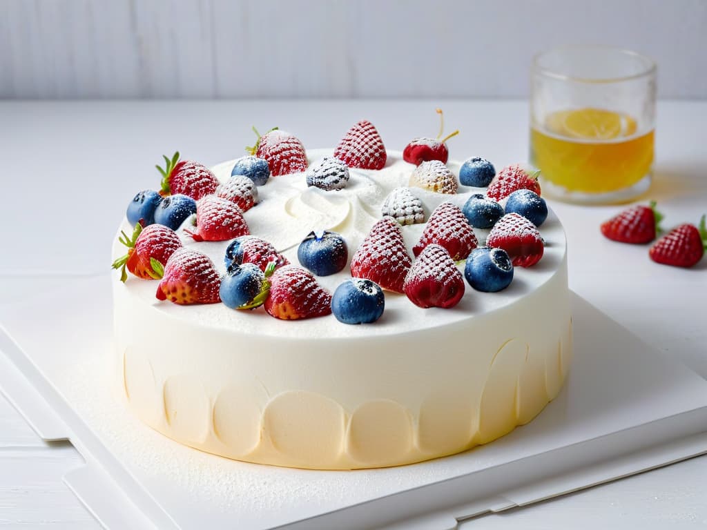  A closeup, ultradetailed image of a pristine, white marble countertop with a small scattering of vibrant, fresh berries raspberries, blueberries, and strawberries artfully arranged in a minimalist, elegant display. The fruits are glistening with dew, highlighting their natural beauty and inviting the viewer to imagine the possibilities of using these wholesome ingredients in vegan baking. The image exudes a sense of freshness, health, and sophistication, perfectly complementing the informative yet inspiring tone of the article on using natural sweeteners in vegan baking. hyperrealistic, full body, detailed clothing, highly detailed, cinematic lighting, stunningly beautiful, intricate, sharp focus, f/1. 8, 85mm, (centered image composition), (professionally color graded), ((bright soft diffused light)), volumetric fog, trending on instagram, trending on tumblr, HDR 4K, 8K