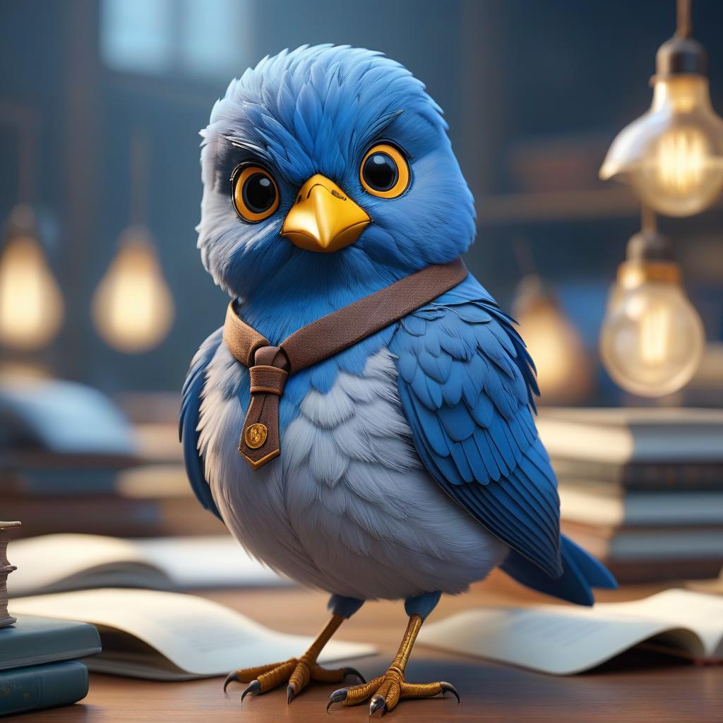  blue bird teacher sticker hyperrealistic, full body, detailed clothing, highly detailed, cinematic lighting, stunningly beautiful, intricate, sharp focus, f/1. 8, 85mm, (centered image composition), (professionally color graded), ((bright soft diffused light)), volumetric fog, trending on instagram, trending on tumblr, HDR 4K, 8K