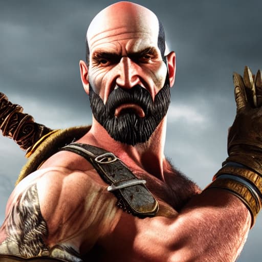  god of war hyperrealistic, full body, detailed clothing, highly detailed, cinematic lighting, stunningly beautiful, intricate, sharp focus, f/1. 8, 85mm, (centered image composition), (professionally color graded), ((bright soft diffused light)), volumetric fog, trending on instagram, trending on tumblr, HDR 4K, 8K