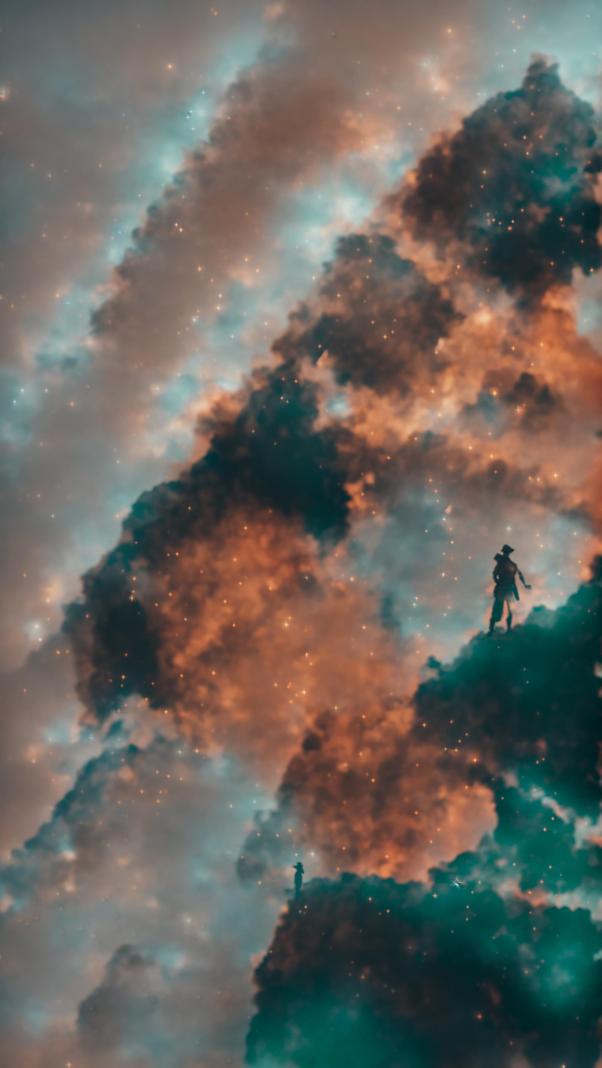  Heroic man, stars, seen from behind hyperrealistic, full body, detailed clothing, highly detailed, cinematic lighting, stunningly beautiful, intricate, sharp focus, f/1. 8, 85mm, (centered image composition), (professionally color graded), ((bright soft diffused light)), volumetric fog, trending on instagram, trending on tumblr, HDR 4K, 8K