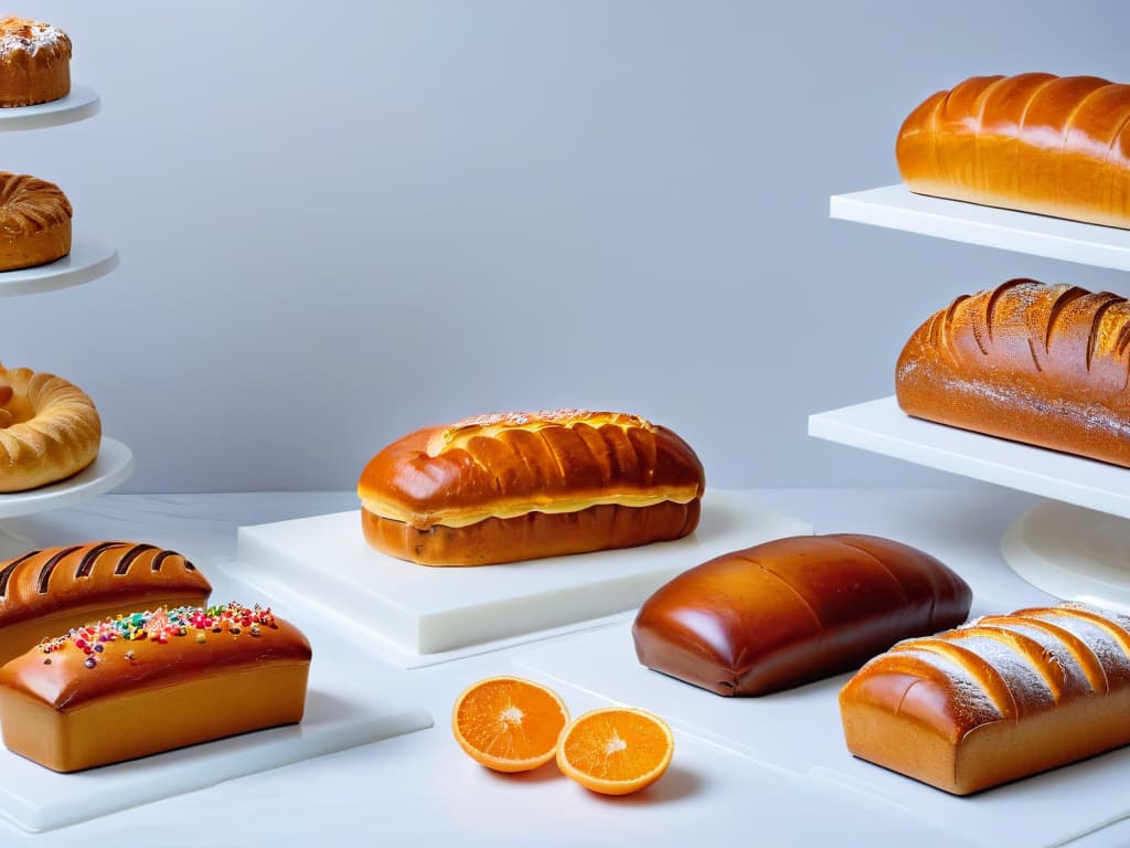  A highresolution, minimalist image featuring an assortment of beautifully decorated pastries and bread loaves displayed on a simple, elegant white marble countertop. The pastries are intricately detailed, showcasing a variety of colors, textures, and shapes, while the bread loaves are perfectly golden and crusty. The overall aesthetic is clean, modern, and visually striking, making it a perfect complement to the professional and inspiring tone of the article. hyperrealistic, full body, detailed clothing, highly detailed, cinematic lighting, stunningly beautiful, intricate, sharp focus, f/1. 8, 85mm, (centered image composition), (professionally color graded), ((bright soft diffused light)), volumetric fog, trending on instagram, trending on tumblr, HDR 4K, 8K