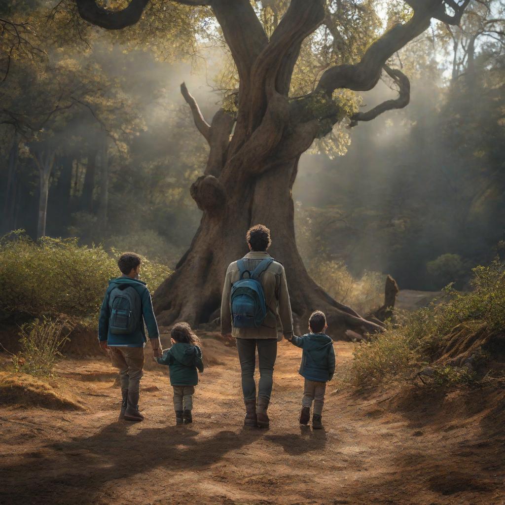  Una mañana soleada, Sofía y Lucas, dos hermanos curiosos, deciden explorar más allá del parque donde suelen jugar. Al adentrarse en un sendero oculto por árboles, encuentran un misterioso arco de piedra cubierto de enredaderas brillantes. hyperrealistic, full body, detailed clothing, highly detailed, cinematic lighting, stunningly beautiful, intricate, sharp focus, f/1. 8, 85mm, (centered image composition), (professionally color graded), ((bright soft diffused light)), volumetric fog, trending on instagram, trending on tumblr, HDR 4K, 8K