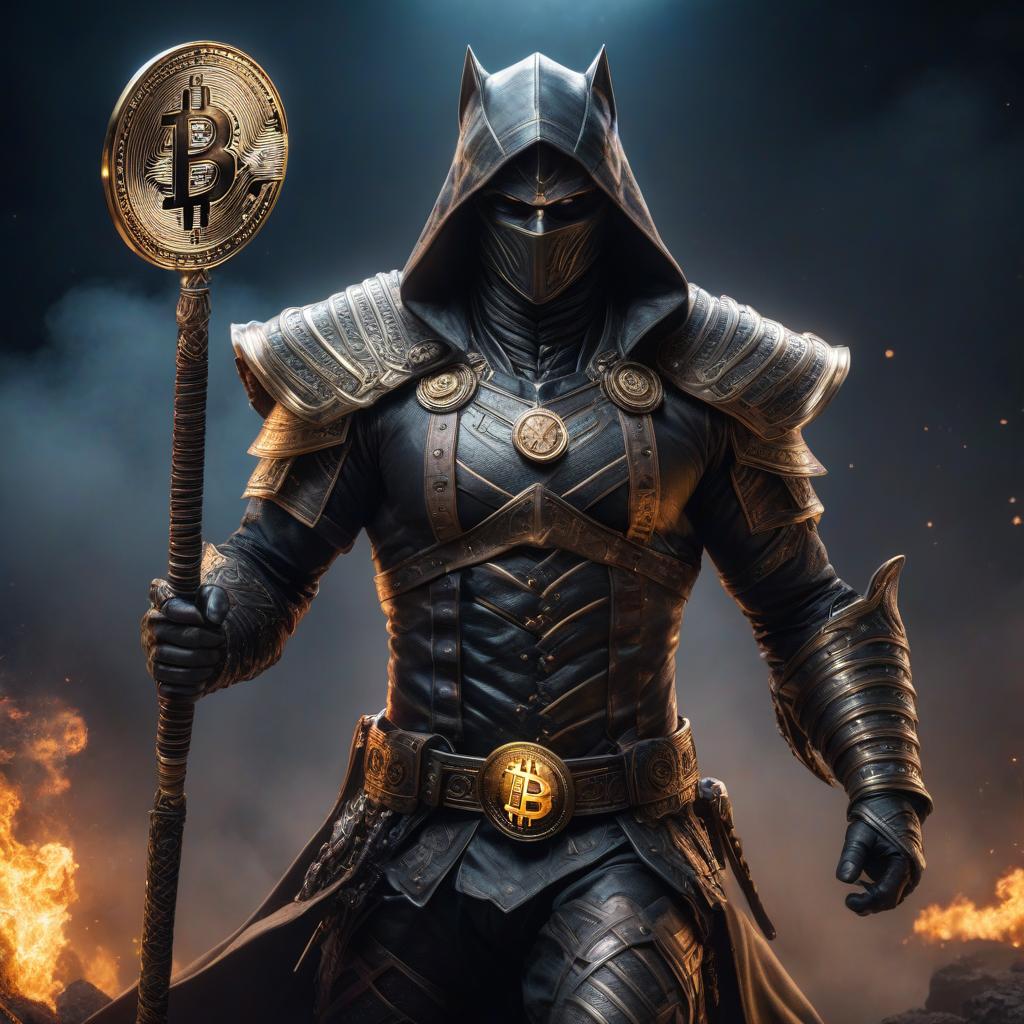  Bitcoin Warrior Оригинал: Bitcoin воин hyperrealistic, full body, detailed clothing, highly detailed, cinematic lighting, stunningly beautiful, intricate, sharp focus, f/1. 8, 85mm, (centered image composition), (professionally color graded), ((bright soft diffused light)), volumetric fog, trending on instagram, trending on tumblr, HDR 4K, 8K