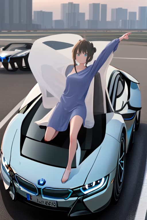  a girl with out any clothes and top of BMW i8