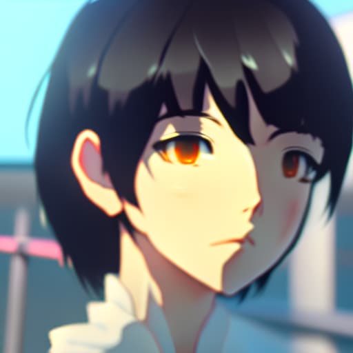 estilovintedois Makoto Shinkai style. semi - realistic anime style. asian. black hair. blurry. blurry background. blurry foreground. depth of field. lips. looking at viewer. realistic. solo. fashion. cinematic. 3D