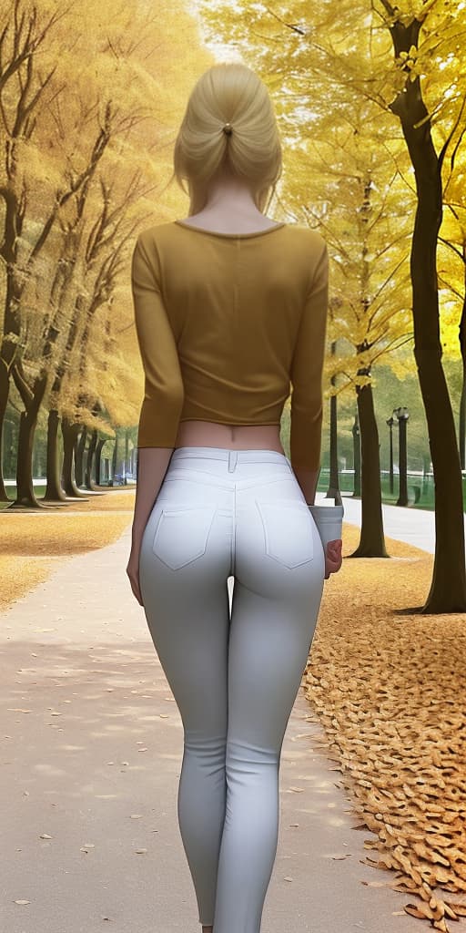  girl-blonde, with her back, in pants, walking with a guy in the park, autumn. I want to take a closer look at the girl's ass