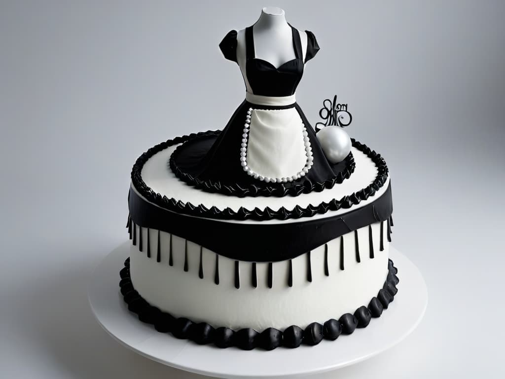  A highresolution, minimalist black and white silhouette of Julia Child gracefully piping frosting onto a beautifully decorated cake, with intricate details showcasing her iconic pearls and apron, set against a clean, white background. hyperrealistic, full body, detailed clothing, highly detailed, cinematic lighting, stunningly beautiful, intricate, sharp focus, f/1. 8, 85mm, (centered image composition), (professionally color graded), ((bright soft diffused light)), volumetric fog, trending on instagram, trending on tumblr, HDR 4K, 8K