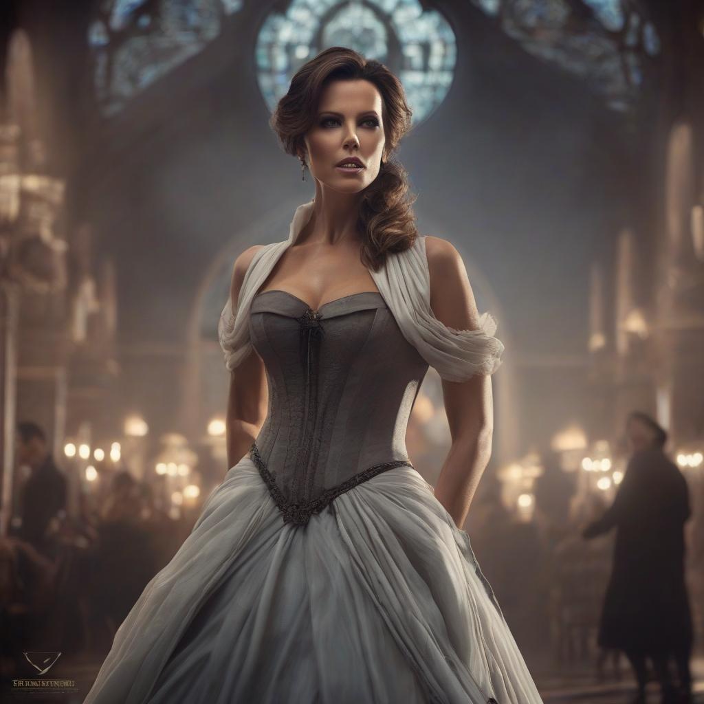  Vampire Celine. Kate Beckinsale. hyperrealistic, full body, detailed clothing, highly detailed, cinematic lighting, stunningly beautiful, intricate, sharp focus, f/1. 8, 85mm, (centered image composition), (professionally color graded), ((bright soft diffused light)), volumetric fog, trending on instagram, trending on tumblr, HDR 4K, 8K