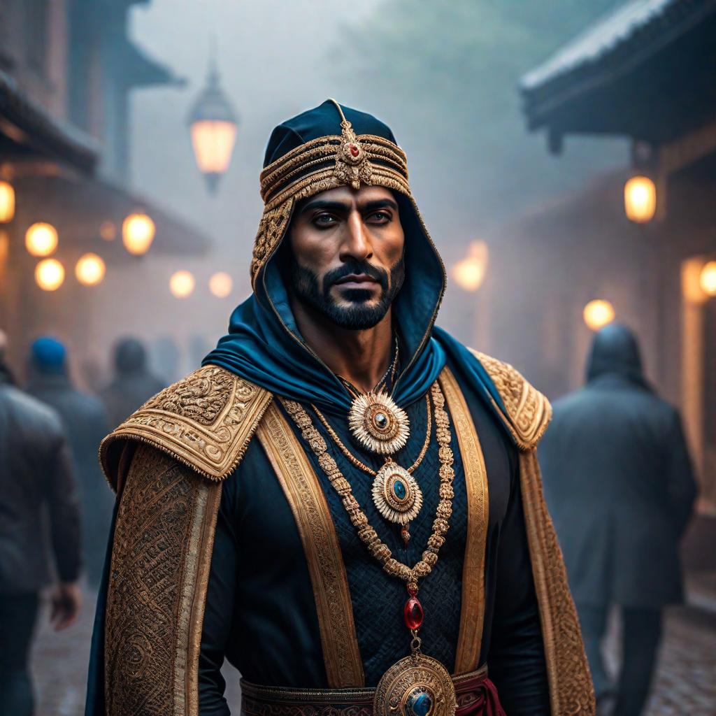  Ibrahim hyperrealistic, full body, detailed clothing, highly detailed, cinematic lighting, stunningly beautiful, intricate, sharp focus, f/1. 8, 85mm, (centered image composition), (professionally color graded), ((bright soft diffused light)), volumetric fog, trending on instagram, trending on tumblr, HDR 4K, 8K