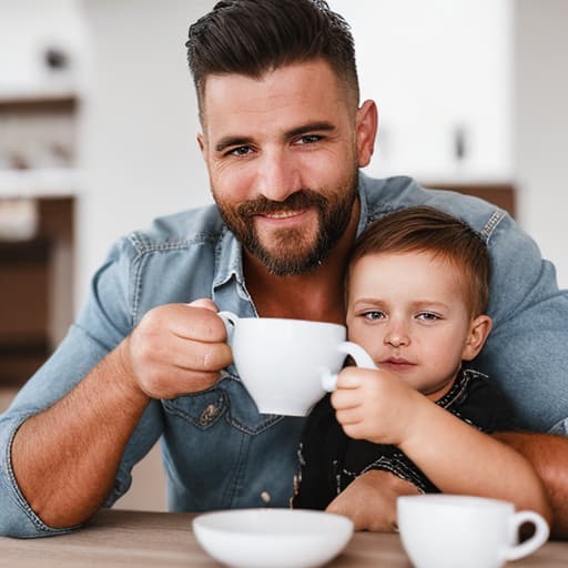 portrait+ style a man drinking coffee with his family