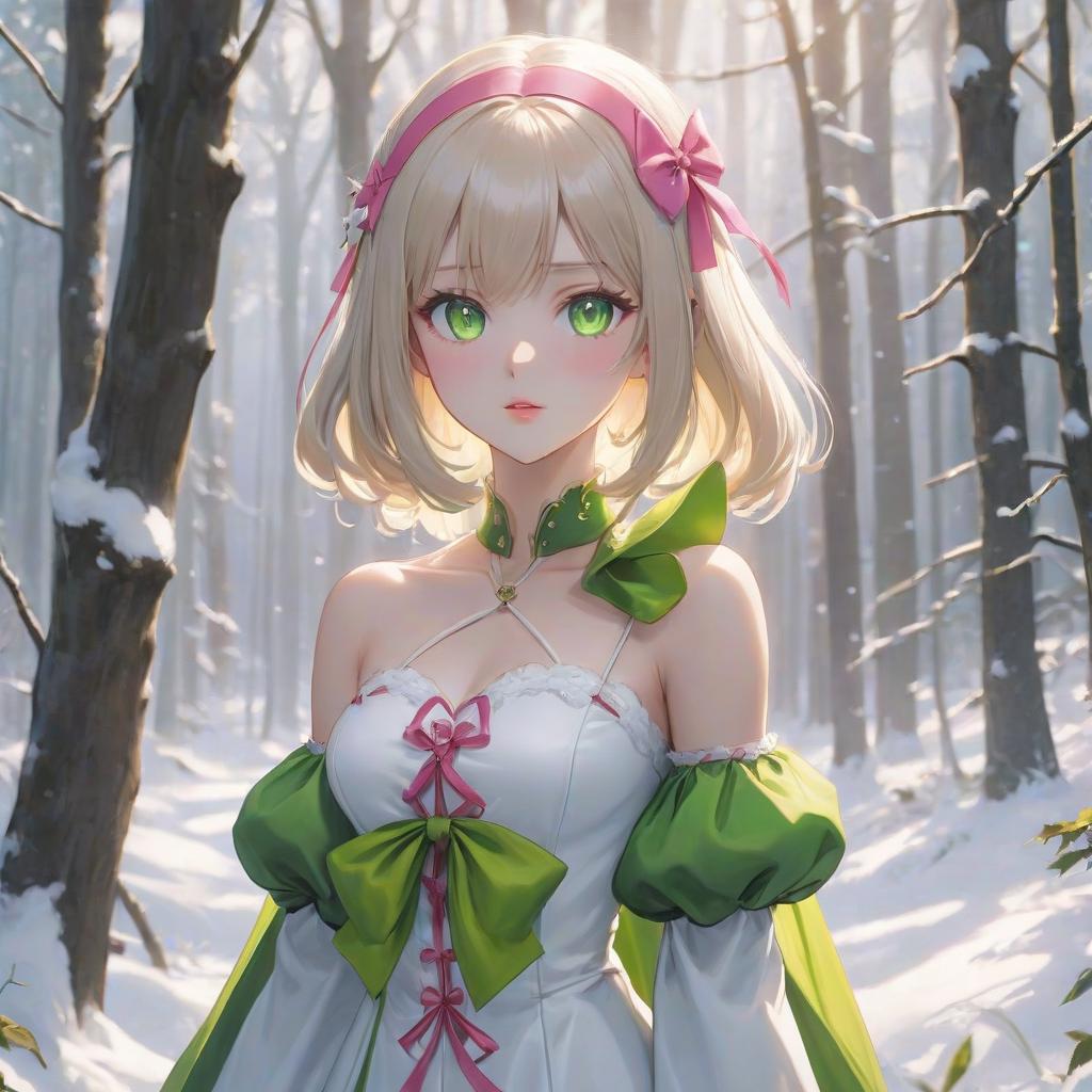  anime artwork A slender young in a with pink ribbons and a snow white skin tone and bright green eyes. . anime style, key visual, vint, studio anime, highly detailed hyperrealistic, full body, detailed clothing, highly detailed, cinematic lighting, stunningly beautiful, intricate, sharp focus, f/1. 8, 85mm, (centered image composition), (professionally color graded), ((bright soft diffused light)), volumetric fog, trending on instagram, trending on tumblr, HDR 4K, 8K