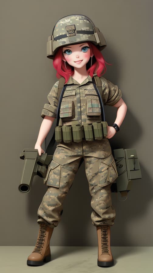  Two heads US military full equipment camouflage color machine gun fighting girl cute