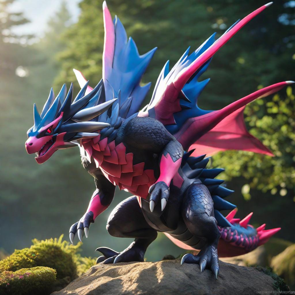  Hydreigon Pokémon tipo dragón siniestro hyperrealistic, full body, detailed clothing, highly detailed, cinematic lighting, stunningly beautiful, intricate, sharp focus, f/1. 8, 85mm, (centered image composition), (professionally color graded), ((bright soft diffused light)), volumetric fog, trending on instagram, trending on tumblr, HDR 4K, 8K