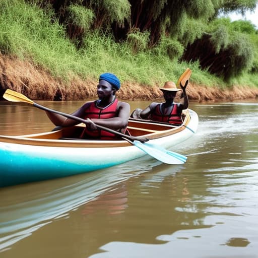  an African men paddling boat inside river