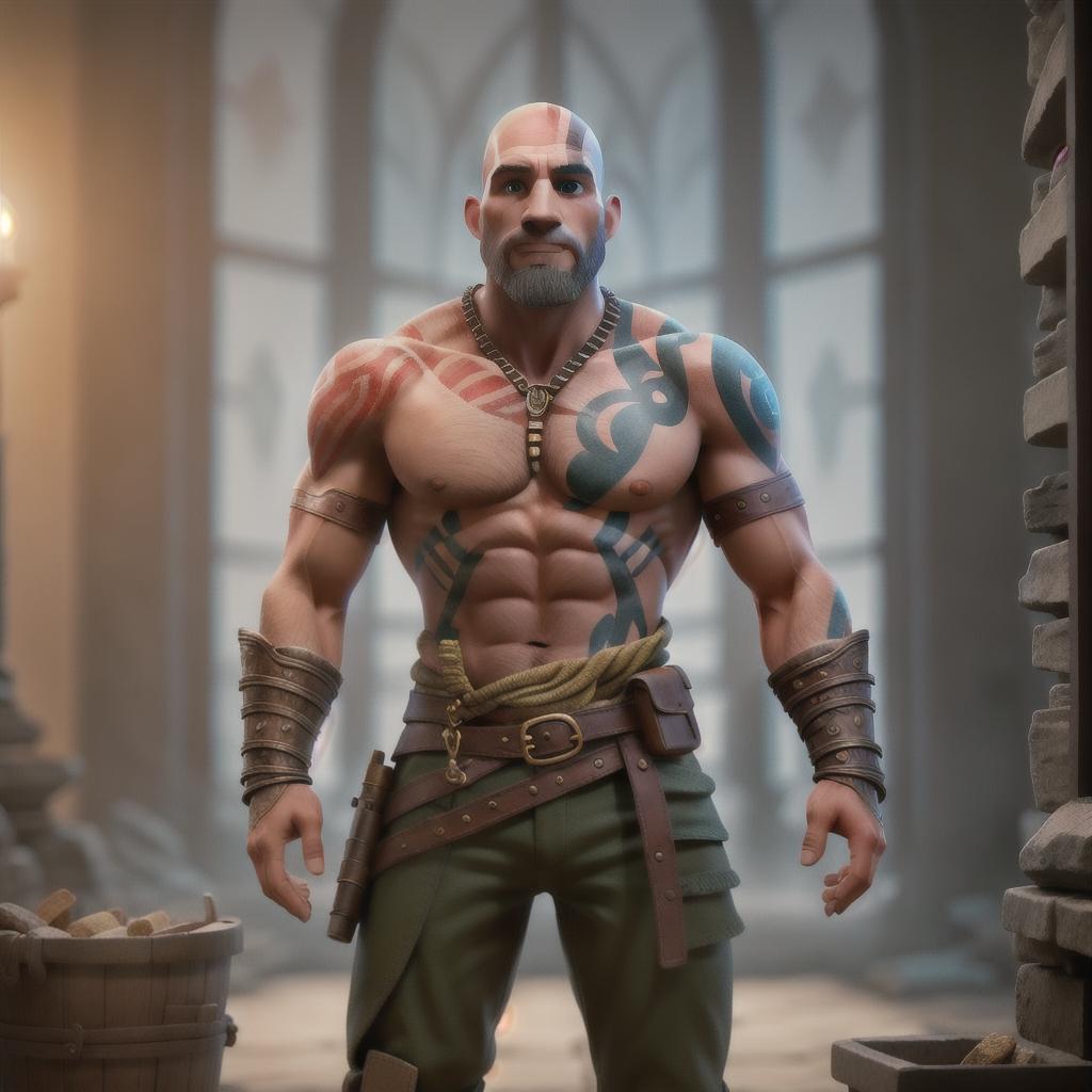  God of war hyperrealistic, full body, detailed clothing, highly detailed, cinematic lighting, stunningly beautiful, intricate, sharp focus, f/1. 8, 85mm, (centered image composition), (professionally color graded), ((bright soft diffused light)), volumetric fog, trending on instagram, trending on tumblr, HDR 4K, 8K