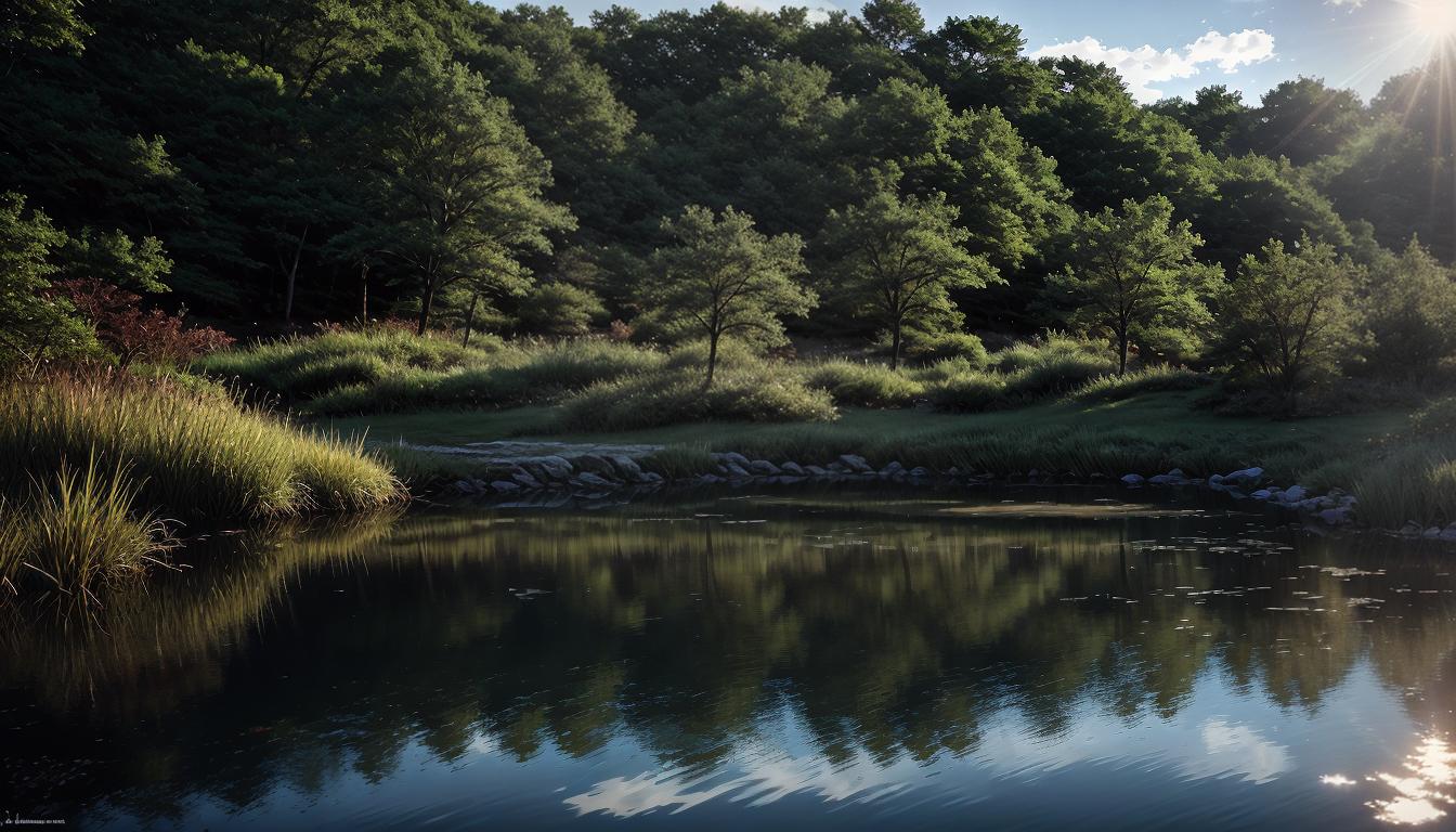  anime aesthetics, cinematic A serene pond with ripples spreading out from a single droplet. Reflective surface showing a person's thoughtful expression. Morning setting, soft and peaceful light. Dynamic characters, intense action scenes, a color palette reminiscent of the era.4k, HDR, lens flare, visually stunning, emotionally evocative