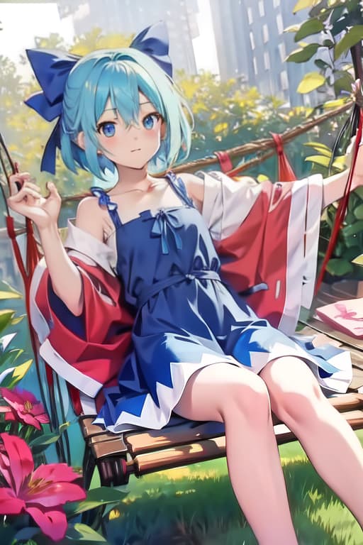  Cirno in a hammock, watercolor