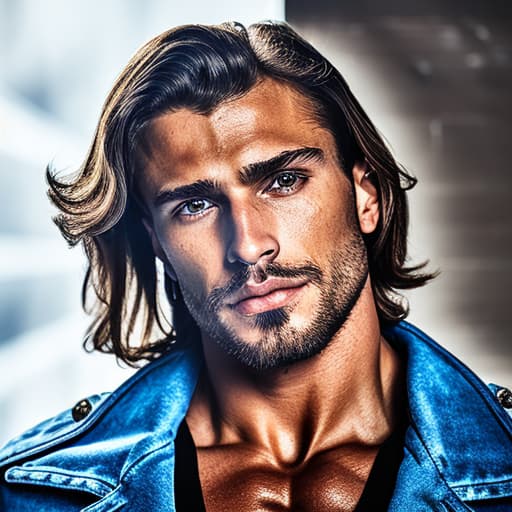 portrait+ style Russian IFBB queer brunette hunk dude face