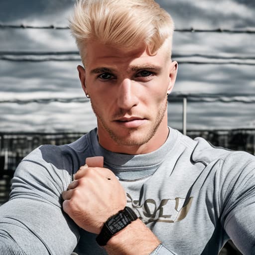 portrait+ style russian queer fitness model blonde very cute dilf dude face