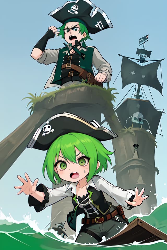  Pirate hunting of green hair characters, eerie shouting