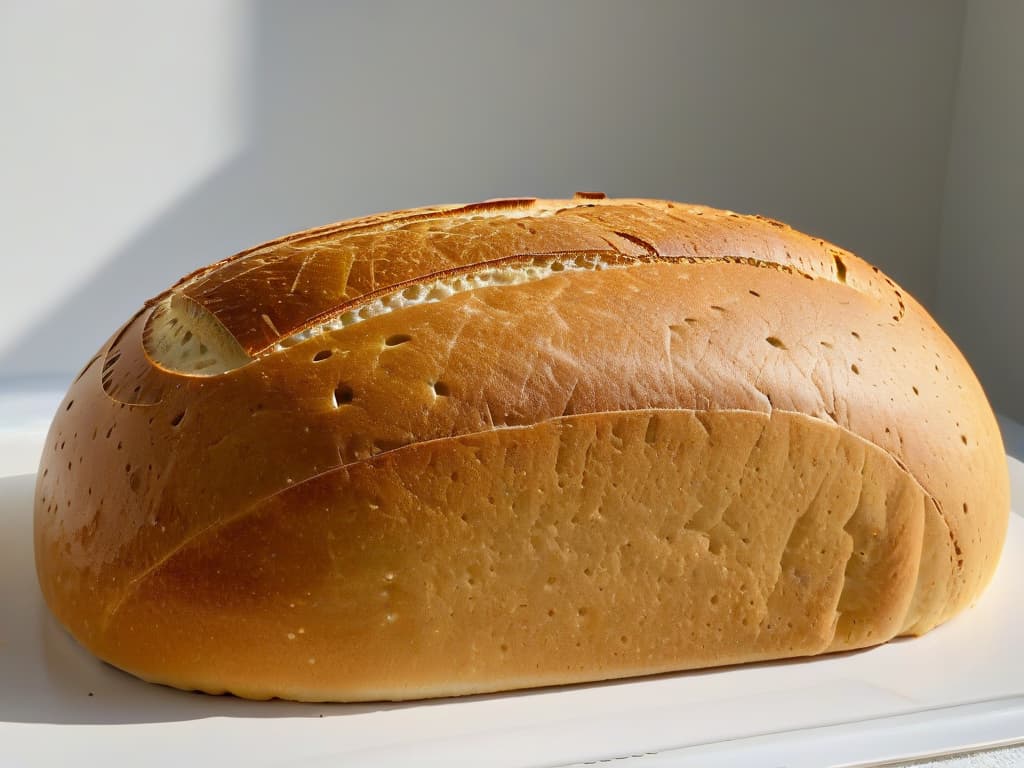  An ultradetailed closeup image of a perfectly scored loaf of sourdough bread, showcasing the intricate patterns created during the baking process. The crust is a deep golden brown, with visible flecks of sea salt glistening under soft natural lighting. The crumb inside is a beautiful mosaic of irregular air pockets, hinting at a light and airy texture. Each score mark is precise and deliberate, adding a touch of artisanal flair to the overall presentation. hyperrealistic, full body, detailed clothing, highly detailed, cinematic lighting, stunningly beautiful, intricate, sharp focus, f/1. 8, 85mm, (centered image composition), (professionally color graded), ((bright soft diffused light)), volumetric fog, trending on instagram, trending on tumblr, HDR 4K, 8K