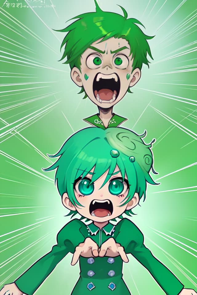  Gorgonzola, a green hair character, shouting