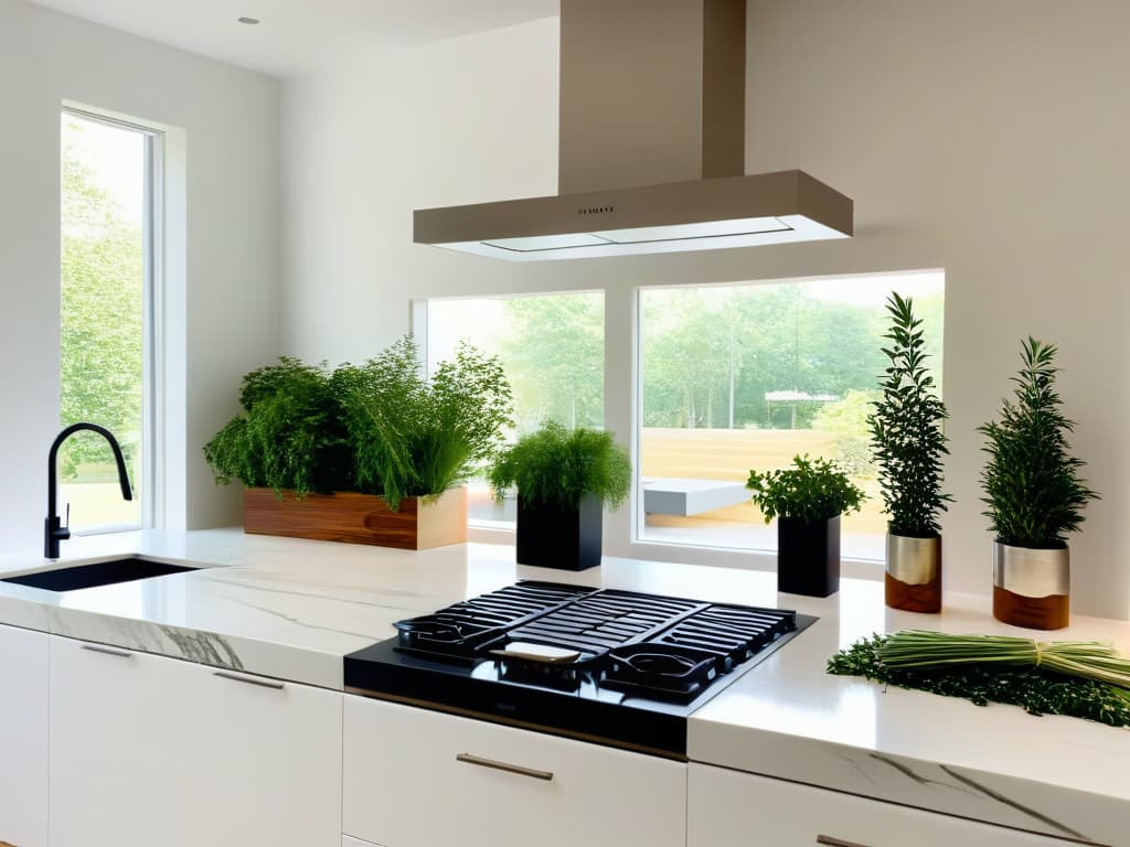  A stunning, ultradetailed 8k image of a sleek, modern kitchen with a long, marble countertop adorned with fresh herbs, colorful spices, and an assortment of highend kitchen tools neatly arranged. The soft, natural light filtering through large windows highlights the minimalist design of the space, creating a serene and inviting atmosphere. The image captures the essence of a professional and inspiring culinary experience, inviting viewers to explore the world of gourmet cooking. hyperrealistic, full body, detailed clothing, highly detailed, cinematic lighting, stunningly beautiful, intricate, sharp focus, f/1. 8, 85mm, (centered image composition), (professionally color graded), ((bright soft diffused light)), volumetric fog, trending on instagram, trending on tumblr, HDR 4K, 8K