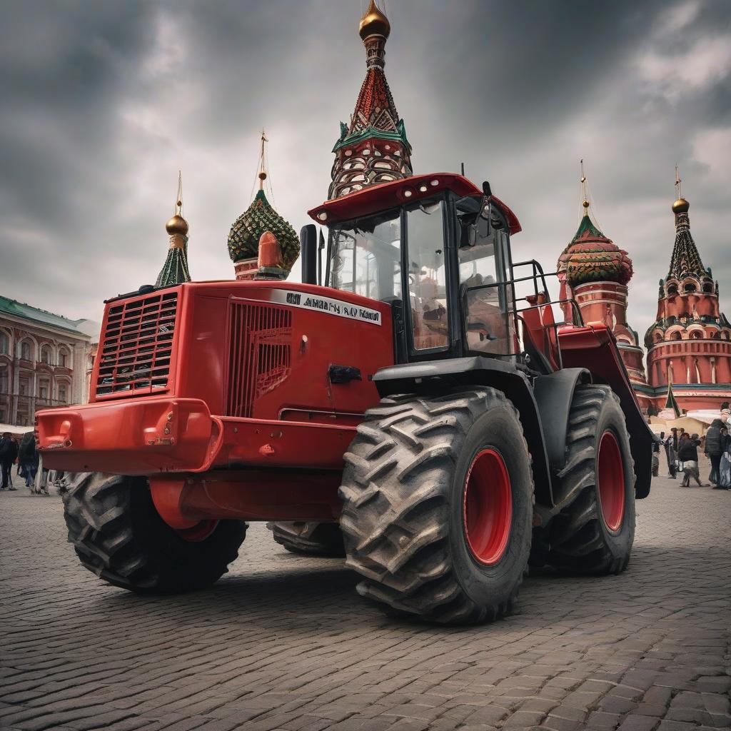  construction equipment at an exhibition in the city center on Red Square in Moscow hyperrealistic, full body, detailed clothing, highly detailed, cinematic lighting, stunningly beautiful, intricate, sharp focus, f/1. 8, 85mm, (centered image composition), (professionally color graded), ((bright soft diffused light)), volumetric fog, trending on instagram, trending on tumblr, HDR 4K, 8K