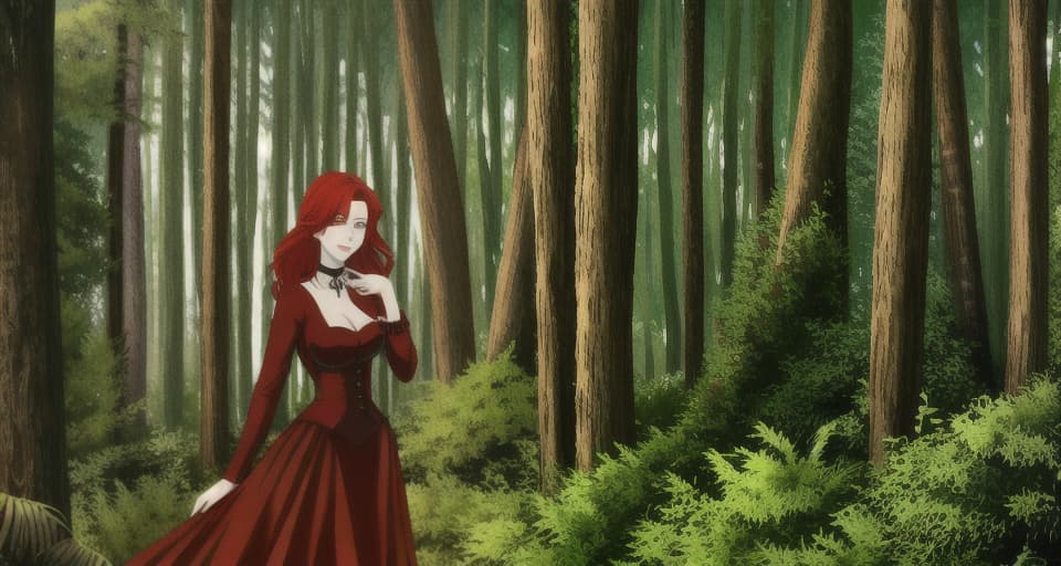  beautiful red haired woman in the forest