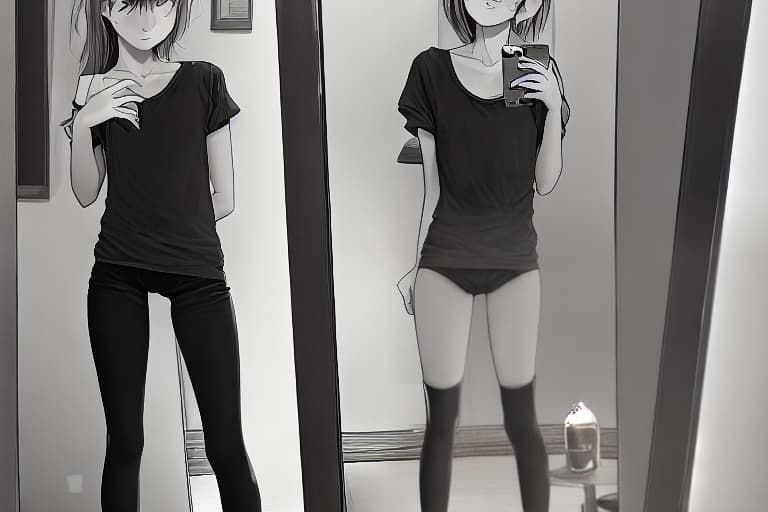  Skinny 18 year old, wearing a tiny, kneeling in front of mirror