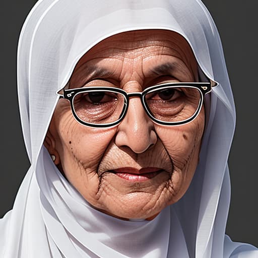  Generate an image of an Arabian grandmother from Jeddah, Saudi Arabia, wearing a white or off-white Hijab and glasses. The photo should capture her from the front, highlighting her traditional attire and reflecting the cultural essence of the Hijaz region.