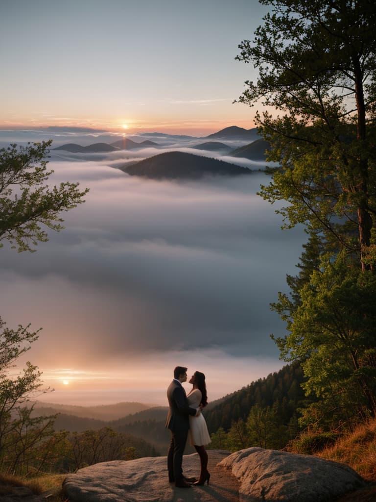  Create a high quality hyperrealistic image that visually represents the theme 'True love is not about finding someone to live with, but finding someone you can't live without.' The image should depict a couple standing together on a scenic overlook, holding each other closely and looking into each other's eyes, conveying a deep emotional connection. The background should include a beautiful sunset over a serene landscape, emphasizing the romantic atmosphere. The characters should be dressed casually, and their expressions should reflect the profound bond they share. The image should be of hyperrealistic style and high quality. hyperrealistic, full body, detailed clothing, highly detailed, cinematic lighting, stunningly beautiful, intricate, sharp focus, f/1. 8, 85mm, (centered image composition), (professionally color graded), ((bright soft diffused light)), volumetric fog, trending on instagram, trending on tumblr, HDR 4K, 8K