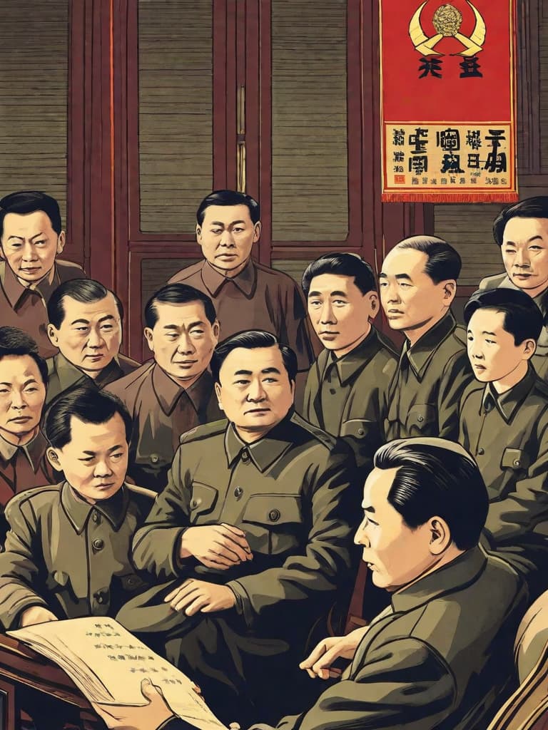  The center of the picture may be a representative of the Communist Party of China, his eyes firm and his face solemn; he is dressed in simple Communist Party member clothes; and he holds an anti-corruption education manual. Surrounded by a group of Communist Party members, some are seriously thinking, some are discussing, and some are studying. There is a banner with the content "Honest in performing official duties and governing the Party properly."