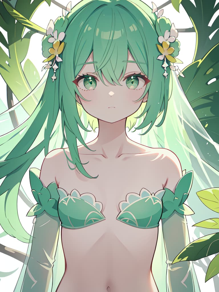  Beautiful collarbones and ribs of green hair characters, masterpiece, best quality,8k,ultra detailed,high resolution,an extremely delicate and beautiful,hyper detail