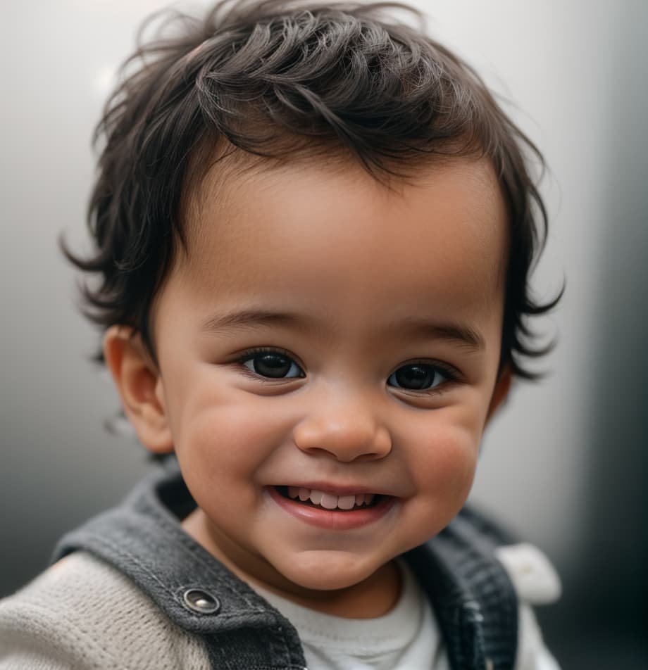  a baby boy smiling, white background hyperrealistic, full body, detailed clothing, highly detailed, cinematic lighting, stunningly beautiful, intricate, sharp focus, f/1. 8, 85mm, (centered image composition), (professionally color graded), ((bright soft diffused light)), volumetric fog, trending on instagram, trending on tumblr, HDR 4K, 8K