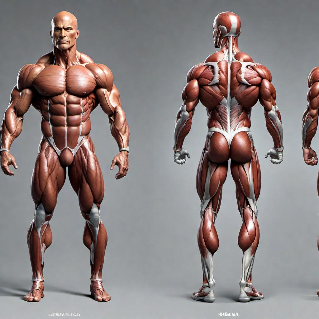  Anatomical illustration of the human muscular system, showing major muscles of the body, including both anterior and posterior views. hyperrealistic, full body, detailed clothing, highly detailed, cinematic lighting, stunningly beautiful, intricate, sharp focus, f/1. 8, 85mm, (centered image composition), (professionally color graded), ((bright soft diffused light)), volumetric fog, trending on instagram, trending on tumblr, HDR 4K, 8K