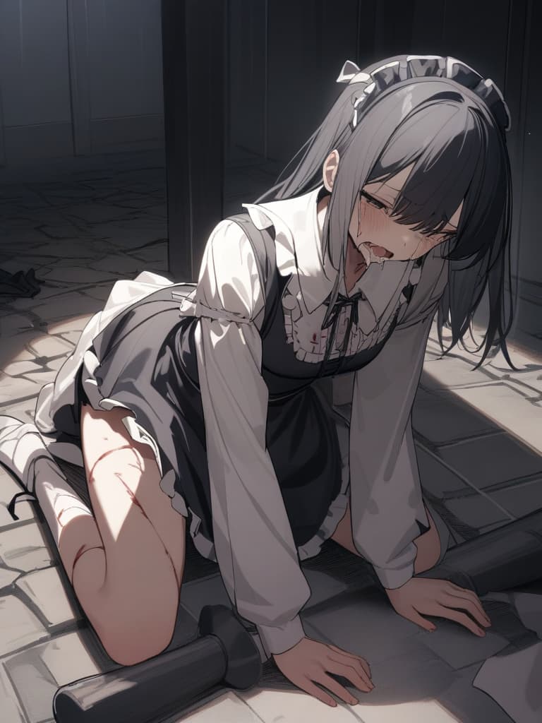  Gles, black hair, ided, maid, , , facial shot, , , big s, died, tattered maid clothes, dark bone pavements, dark cobblestones. Room, gles , tears shed tears, face is applied to , is forcibly inserted into the mouth, the whole body is full of wounds, torn sailor clothes, torture, torture, ault. receive, masterpiece, best quality,8k,ultra detailed,high resolution,an extremely delicate and beautiful,hyper detail