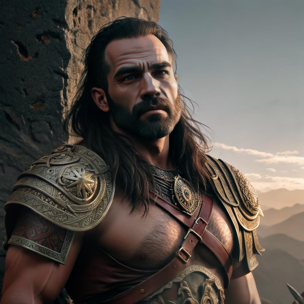  God of war hyperrealistic, full body, detailed clothing, highly detailed, cinematic lighting, stunningly beautiful, intricate, sharp focus, f/1. 8, 85mm, (centered image composition), (professionally color graded), ((bright soft diffused light)), volumetric fog, trending on instagram, trending on tumblr, HDR 4K, 8K