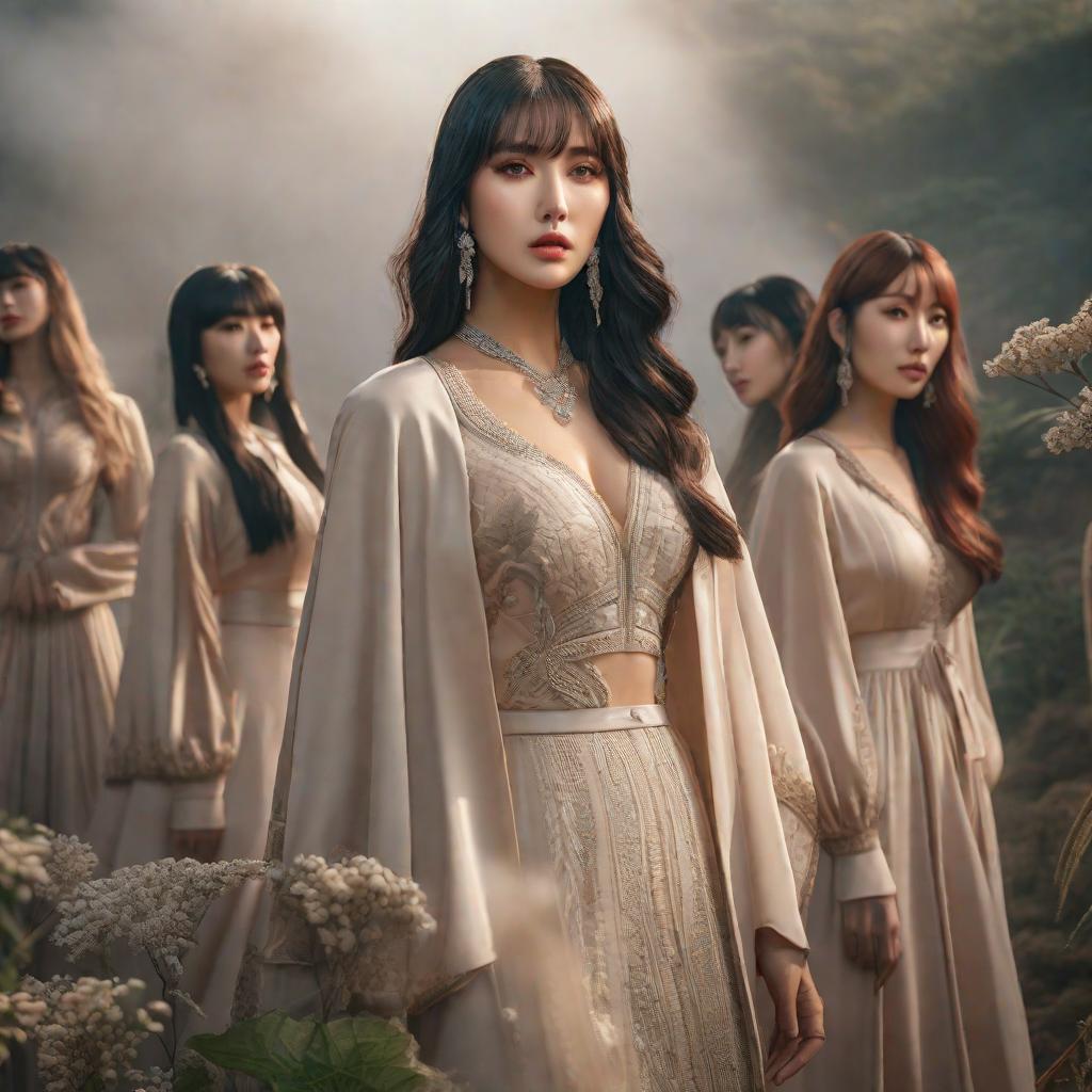  Gfriend comeback hyperrealistic, full body, detailed clothing, highly detailed, cinematic lighting, stunningly beautiful, intricate, sharp focus, f/1. 8, 85mm, (centered image composition), (professionally color graded), ((bright soft diffused light)), volumetric fog, trending on instagram, trending on tumblr, HDR 4K, 8K