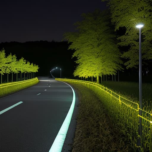  Night + white LED street lamp + roadside + soybean field