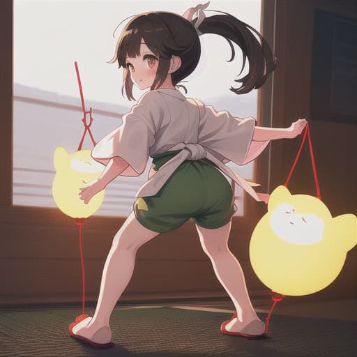  Ghibli, Sen and Chihiroogino, chihiro, ogino chihiro, ponytail, long arm shirt, red shorts, yellow shoes <lora:chihiroOgino v11:1>,full body shot, realistic pose, epic pose, Dynamic pose, Posing when taking pictures, japan travel, smile, ponytail, long arm shirt, yunaifomu, barefoot, working, working in japanese spa, motel, busy, attached a redstring to waist, back Small white ribbon ,colorful, red light, high contrast, random text 88 hyperrealistic, full body, detailed clothing, highly detailed, cinematic lighting, stunningly beautiful, intricate, sharp focus, f/1. 8, 85mm, (centered image composition), (professionally color graded), ((bright soft diffused light)), volumetric fog, trending on instagram, trending on tumblr, HDR 4K, 8K