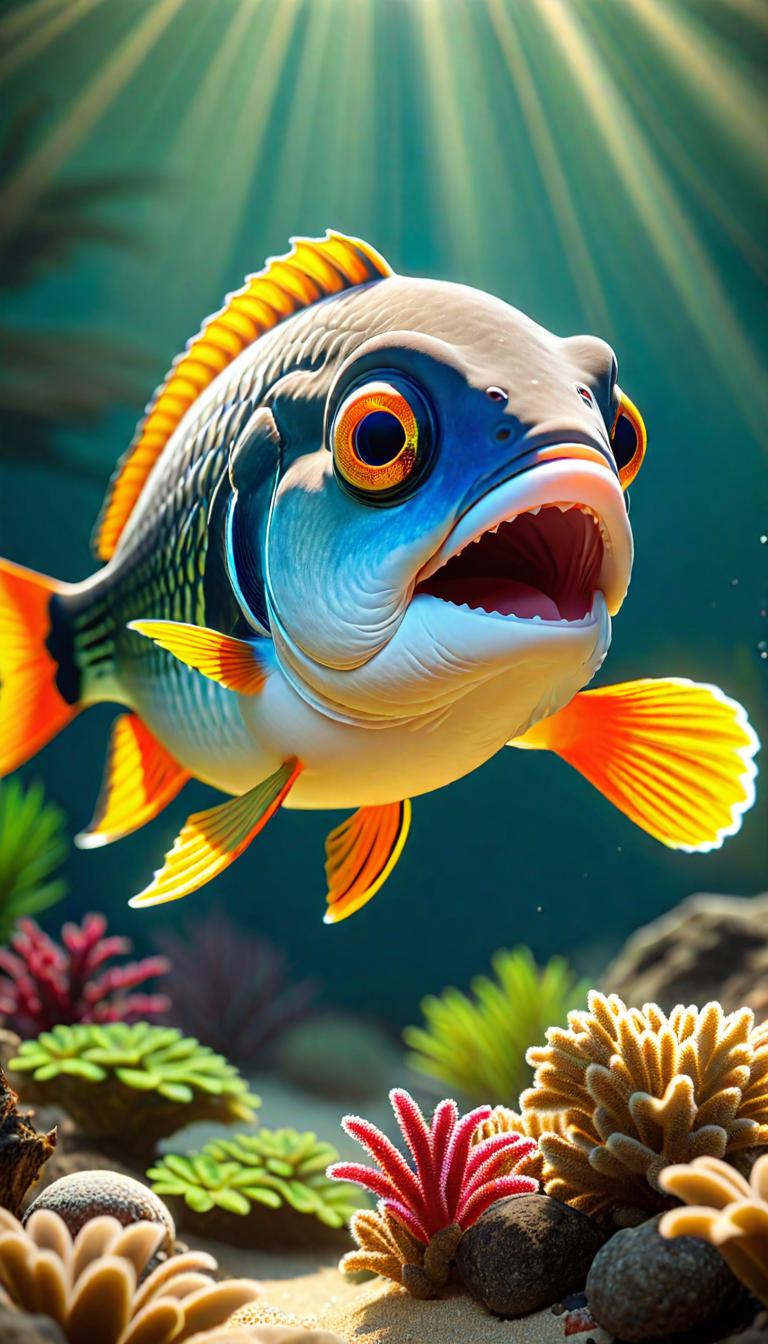  Professional 3D model of fish . Rendered with Octane, the model is highly detailed,dramatic lighting. hyperrealistic, full body, detailed clothing, highly detailed, cinematic lighting, stunningly beautiful, intricate, sharp focus, f/1. 8, 85mm, (centered image composition), (professionally color graded), ((bright soft diffused light)), volumetric fog, trending on instagram, trending on tumblr, HDR 4K, 8K