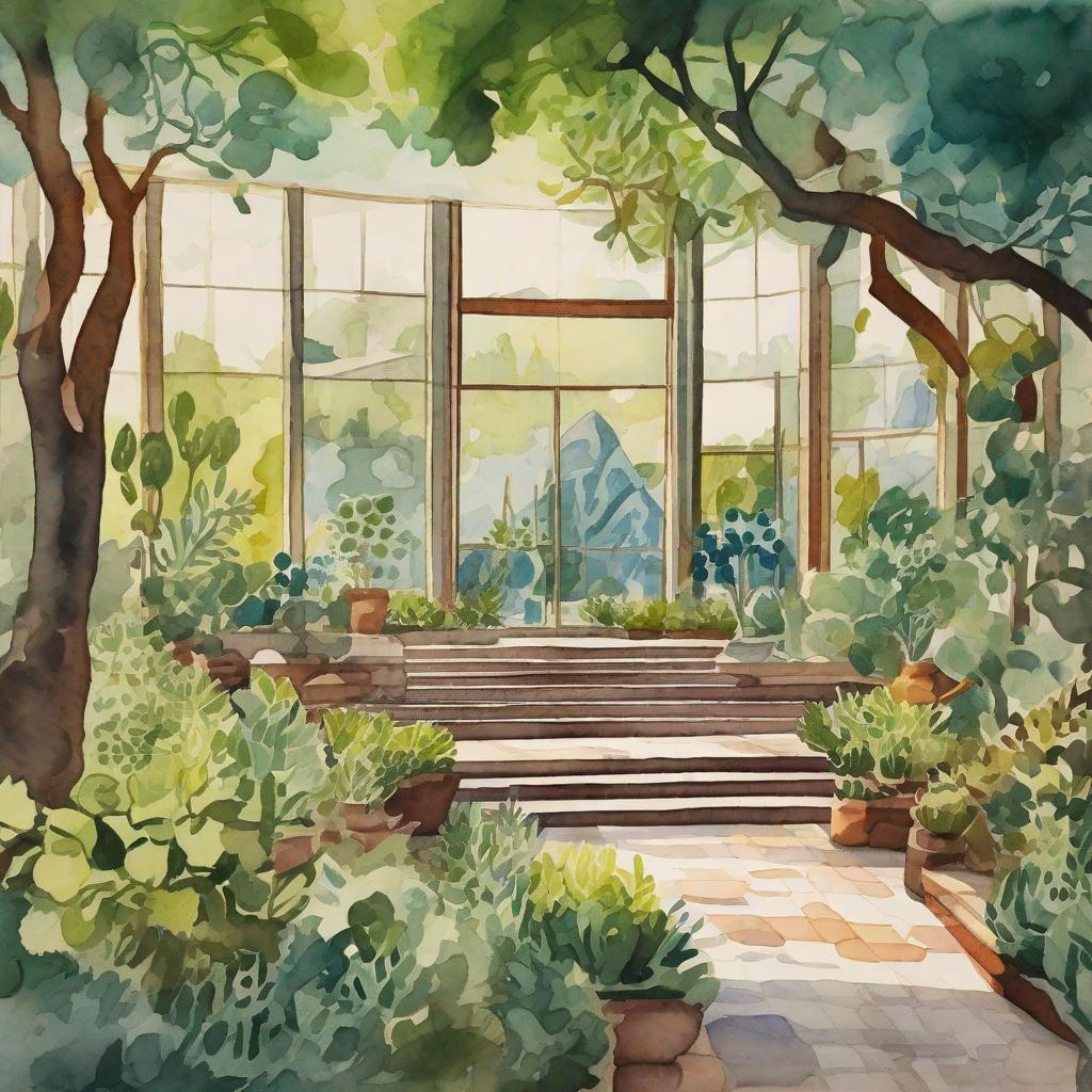  Watercolor painting, Jundi Shapur's medical school, natural environment, centered composition, digital camera, vintage style, high clarity.