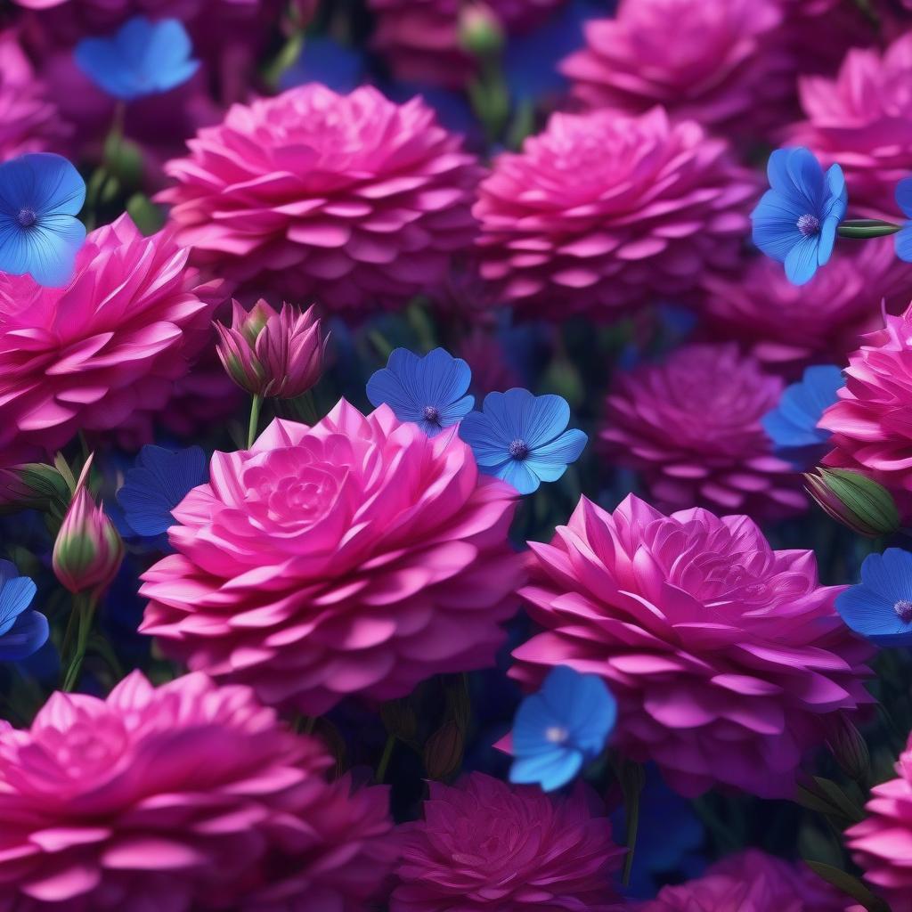  beautiful flowers pink and blue and purple colors on the background cartoon style 3D, HQ, 4K for modern mobile app hyperrealistic, full body, detailed clothing, highly detailed, cinematic lighting, stunningly beautiful, intricate, sharp focus, f/1. 8, 85mm, (centered image composition), (professionally color graded), ((bright soft diffused light)), volumetric fog, trending on instagram, trending on tumblr, HDR 4K, 8K