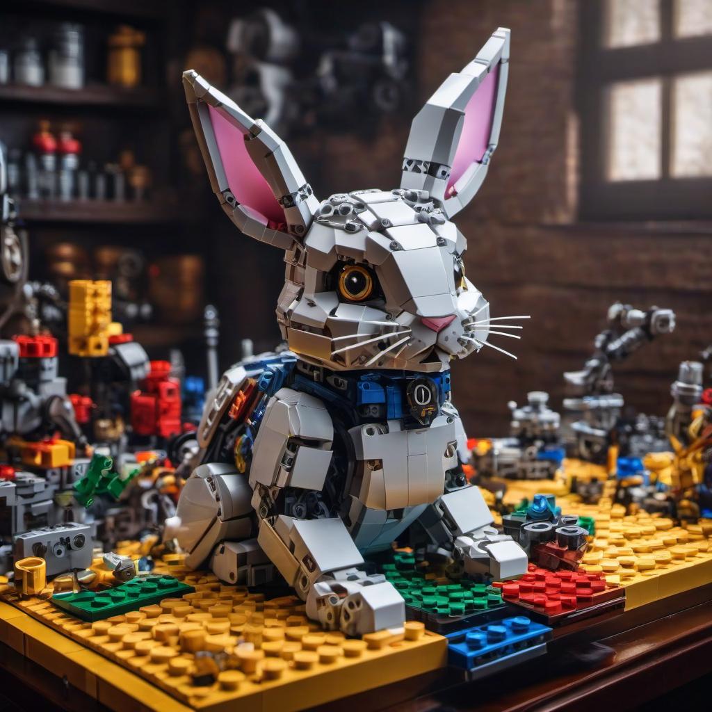  anime artwork A Epic Rabbit made of Lego Technics with a few piece of Lego on the Table, Award winning, trending on ArtStation , (intricate details, masterpiece, best quality), (Use Dream Diffusion Secret Prompt), (Framed 3D), UHD . anime style, key visual, vibrant, studio anime, highly detailed, LOGO hyperrealistic, full body, detailed clothing, highly detailed, cinematic lighting, stunningly beautiful, intricate, sharp focus, f/1. 8, 85mm, (centered image composition), (professionally color graded), ((bright soft diffused light)), volumetric fog, trending on instagram, trending on tumblr, HDR 4K, 8K