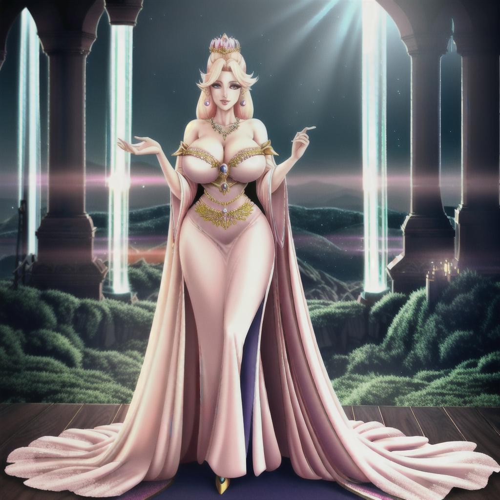  **Queen Aurora Nectarine:** - **Description:** Queen Aurora Nectarine is the radiant and benevolent ruler of Honeypot Hollow, known for her gentle spirit and unwavering dedication to her kingdom hyperrealistic, full body, detailed clothing, highly detailed, cinematic lighting, stunningly beautiful, intricate, sharp focus, f/1. 8, 85mm, (centered image composition), (professionally color graded), ((bright soft diffused light)), volumetric fog, trending on instagram, trending on tumblr, HDR 4K, 8K