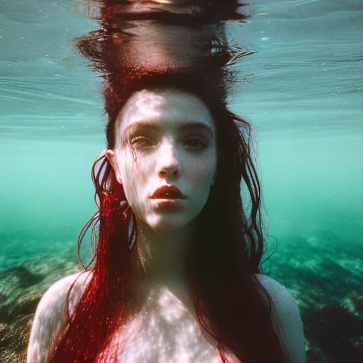 analog style Beautiful fantasy girl who turned into underwater mermaida snowy forest