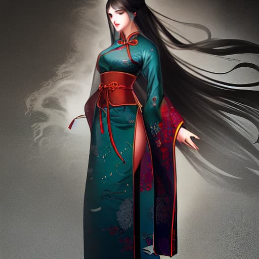  long black hair girl with emerald eyes wearing traditional chinese clothing hyperrealistic, full body, detailed clothing, highly detailed, cinematic lighting, stunningly beautiful, intricate, sharp focus, f/1. 8, 85mm, (centered image composition), (professionally color graded), ((bright soft diffused light)), volumetric fog, trending on instagram, trending on tumblr, HDR 4K, 8K