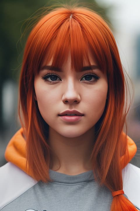  cute, orange hair, orange eyes, orange hoodie, young, handsome, trendy, stylish, boyish, charming, , in-frame, cheerful, athletic, confident, vint, upbeat, energetic, charismatic, fashionable, photorealism , high contrast,, (:1.4), 1, , cute face, model face, ultra realistic close up portrait ((beautiful female)), hyper detail, cinematic lighting, Canon EOS R3, nikon, f/1.4, ISO 200, 1/160s, 8K, RAW, unedited, symmetrical balance, in-frame, 8K