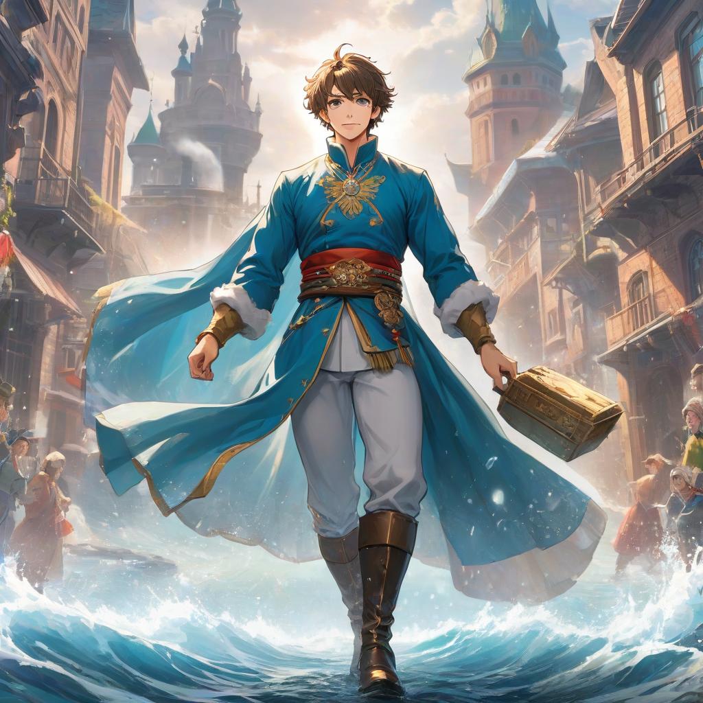  anime artwork A hero from Russian fairytales, with a short beard, Russian hair, a young man dressed in traditional Russian attire, standing full height and happily playing the gusli, behind him waterspouts, waves, and art anime, 4K. . anime style, key visual, vibrant, studio anime, highly detailed hyperrealistic, full body, detailed clothing, highly detailed, cinematic lighting, stunningly beautiful, intricate, sharp focus, f/1. 8, 85mm, (centered image composition), (professionally color graded), ((bright soft diffused light)), volumetric fog, trending on instagram, trending on tumblr, HDR 4K, 8K